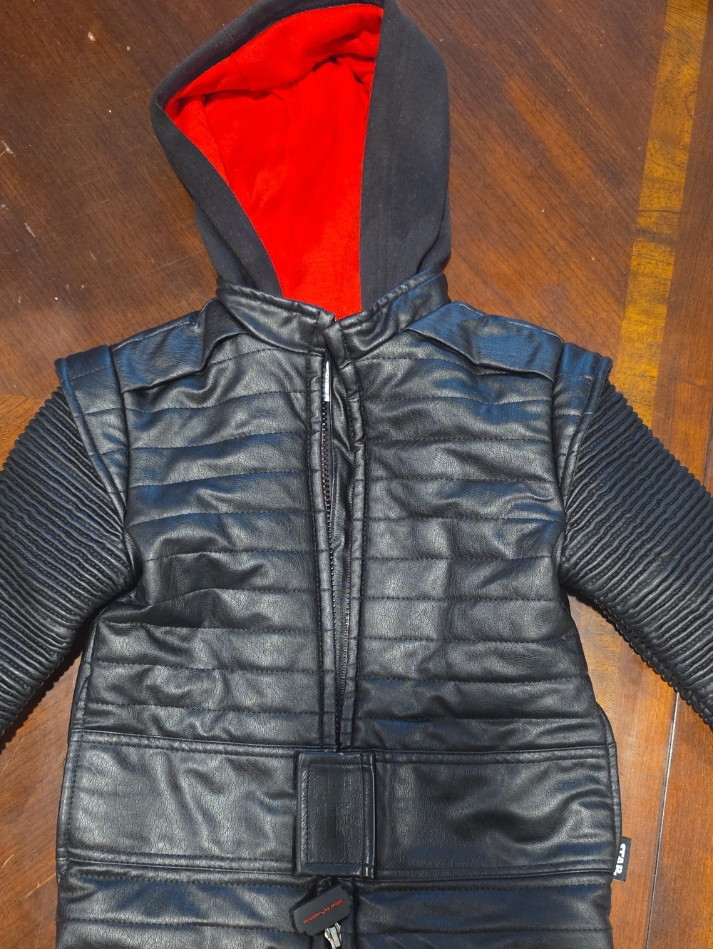 Disney Star Wars Kylo Ren Black Faux-Leather Puffer Jacket with Red Hood Lining